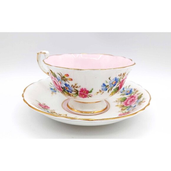 Paragon Vintage Double Warrant White Pink Floral Bone China Teacup And Saucer - Picture 3 of 11